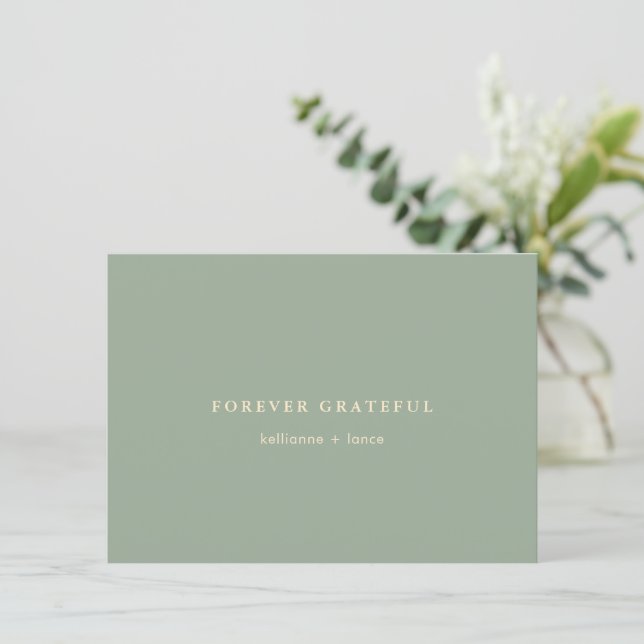 Modern Sage Green Simple Wedding Thank You Card (Standing Front)