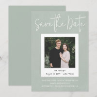 Modern Sage Green Snapshot Photo Save the Date