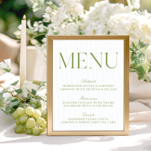 Modern Sage Green & Soft Blue Stripes Wedding Menu