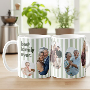 Modern Sage Green Stripe Family Photo Collage Coffee Mug