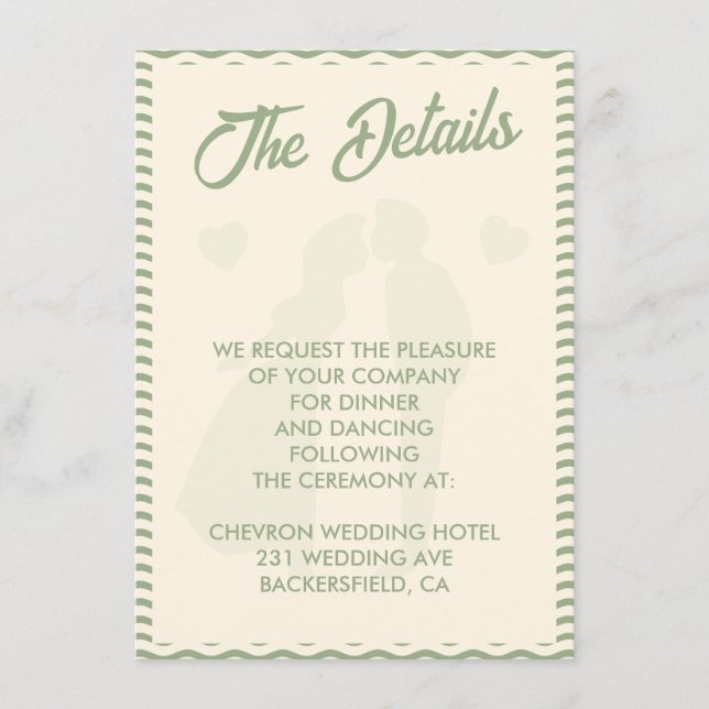 Modern Sage Green Stripe QR Code Wedding Details Enclosure Card (Front)