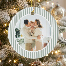 Modern Sage Green Stripes Christmas Family Photo