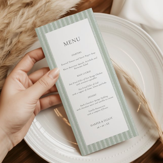 Modern Sage Green Stripes Wedding Menu (Creator Uploaded)