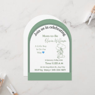 Modern Sage Green & Teddy Bear Baby Shower Invitat Invitation
