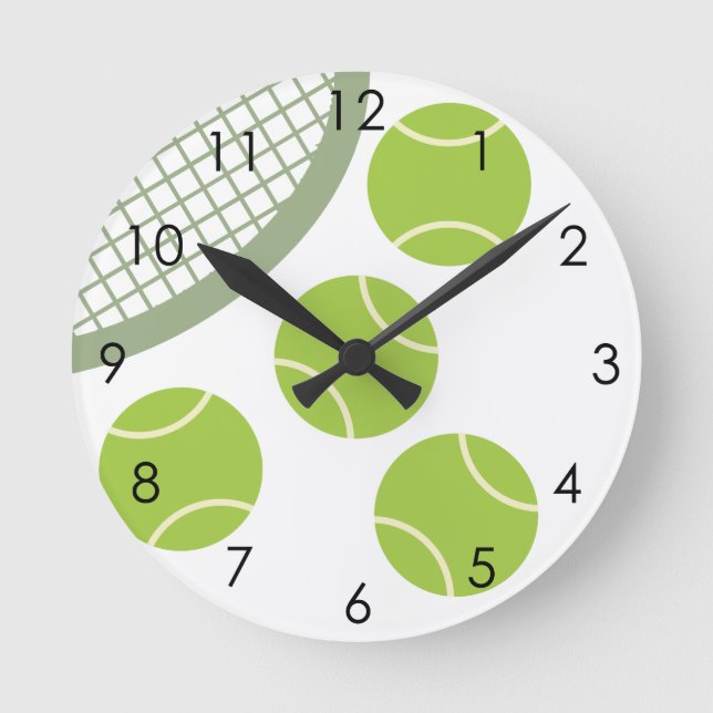 Modern Sage Green Tennis Ball Racket Round Clock (Front)