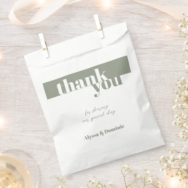 Modern Sage Green Thank You Wedding  Favour Bag (Clipped)