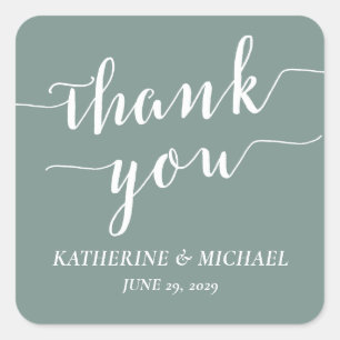 Modern Sage Green Thank You Wedding Stickers