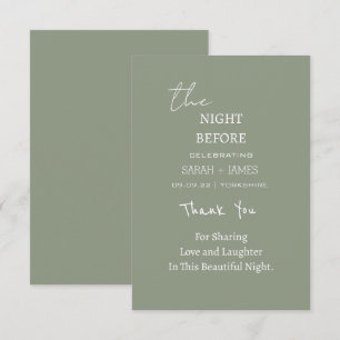 Modern Sage Green the Night Before Wedding Thank You Card
