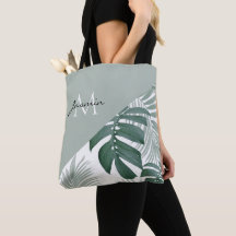 Modern Sage Green Tropical Leaf Monogram