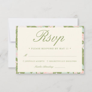 Modern Sage Green & Vintage Ivory Floral Wedding RSVP Card