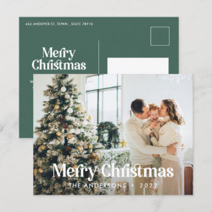 Modern sage green watercolor botanical typography Holiday Postcard