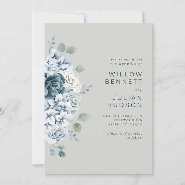 Modern Sage Green Watercolor Floral Wedding Invitation (Front)