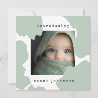 Modern Sage Green Watercolour Baby Announcement