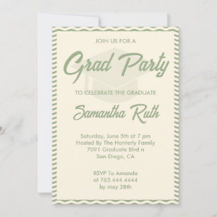 Modern Sage Green Wavy Stripe Photo Graduation Invitation