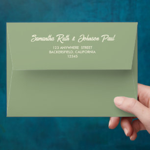 Modern Sage Green Wavy Stripe Wedding Envelope