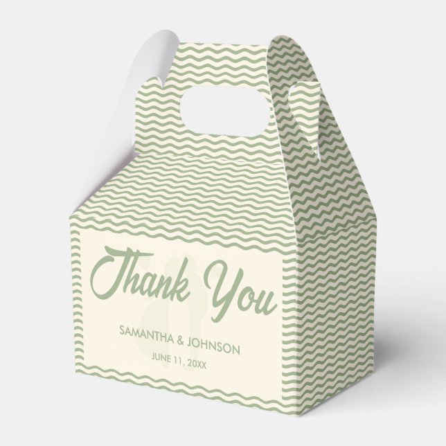 Modern Sage Green Wavy Stripe Wedding Favour Box (Front Side)