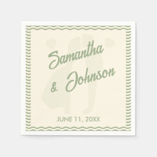 Modern Sage Green Wavy Stripe Wedding Napkin