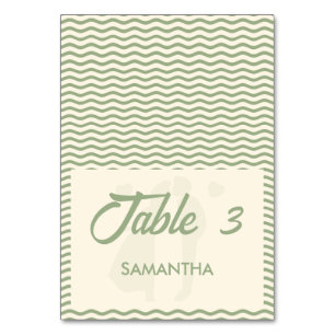 Modern Sage Green Wavy Stripe Wedding Place Card