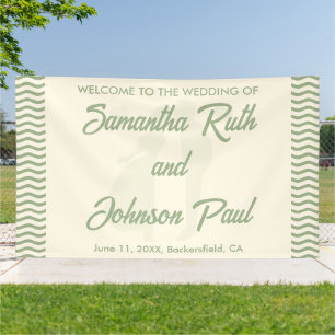 Modern Sage Green Wavy Stripe Wedding Welcome Banner