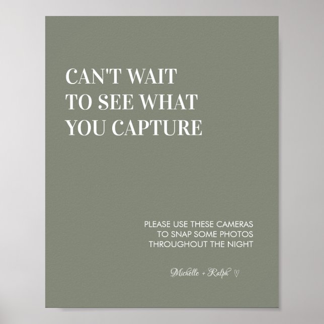Modern Sage Green Wedding Disposable Camera Sign (Front)