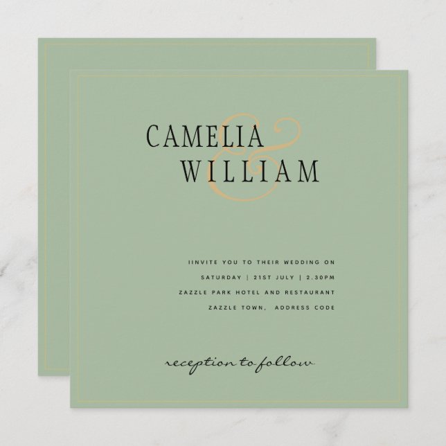Modern Sage Green Wedding Invitation (Front/Back)