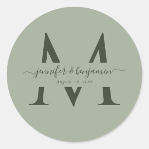 Modern Sage Green Wedding Monogram Envelope Seals
