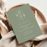 Modern Sage Green Wedding Monogram Minimalist Save The Date<br><div class="desc">Modern Sage Green Wedding Monogram Minimalist Budget Save the Date</div>