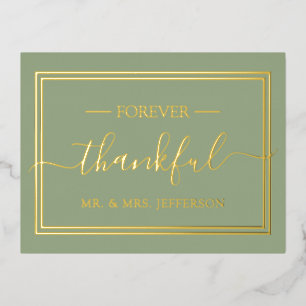 Modern Sage Green Wedding Mr. & Mrs. Thank You Foil Invitation Postcard