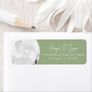 Modern Sage Green Wedding Photo Return Address Label