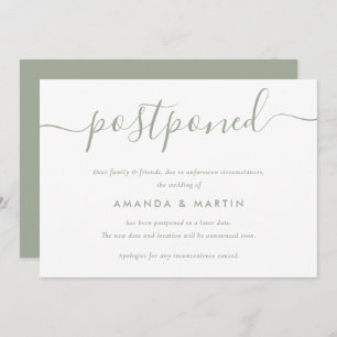 Modern Sage Green Wedding Postponement Announcement
