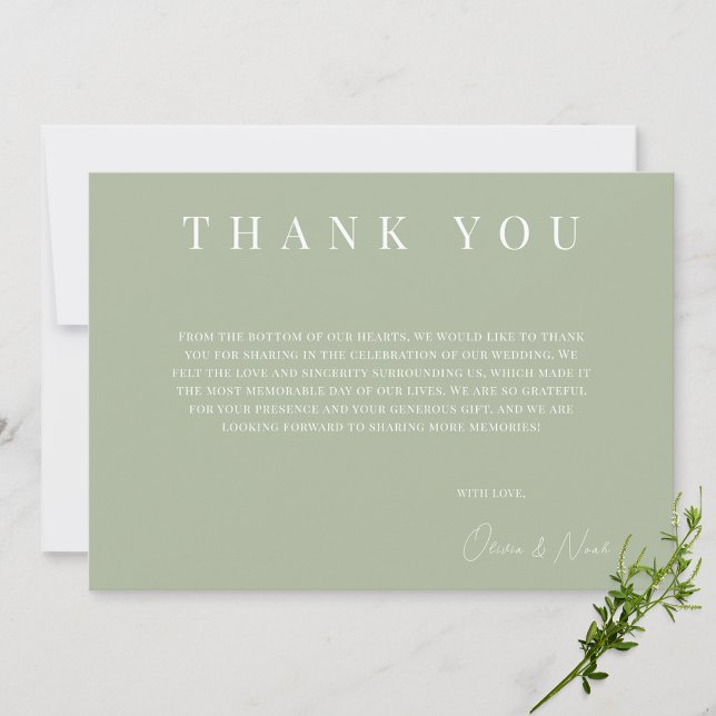 Modern Sage Green Wedding Thank you Card (Creator Uploaded)