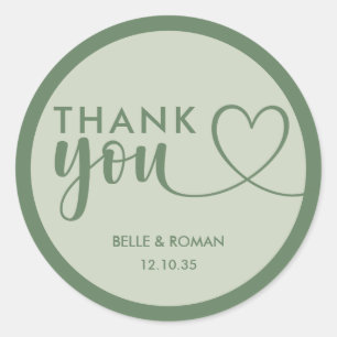 Modern Sage Green Wedding Thank You Favour Classic Classic Round Sticker