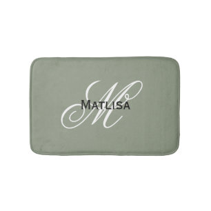 Modern Sage Green & White Monogram Name Initials   Bath Mat