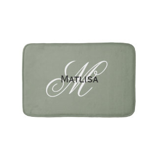 Modern Sage Green & White Monogram Name Initials   Bath Mat