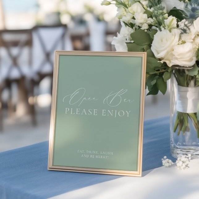 Modern Sage Green & White Open Bar Wedding Sign (Modern Sage Green & White Open Bar Wedding Sign)