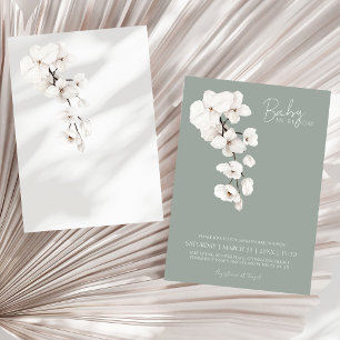 Modern Sage Green White Orchid Baby in Bloom Invitation