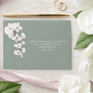 Modern Sage Green White Orchids Wedding Envelope