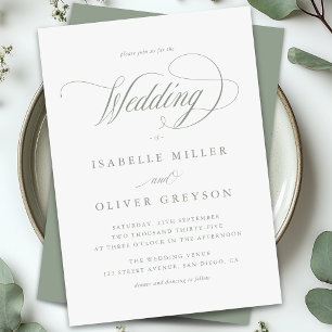 Modern Sage Green White Simple Minimal Wedding Invitation