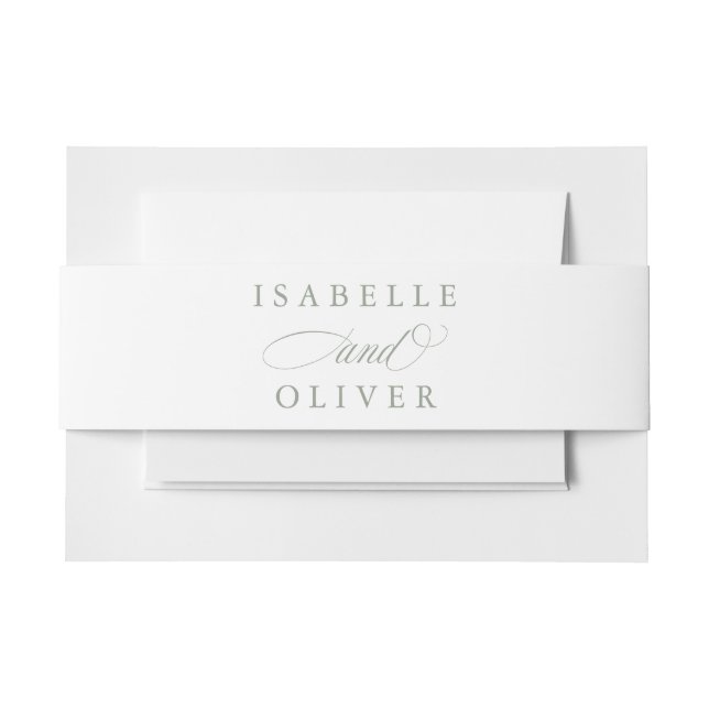 Modern Sage Green White Simple Minimal Wedding Invitation Belly Band (Front Example)