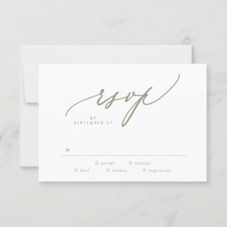 Modern Sage Green White Simple Wedding RSVP Card