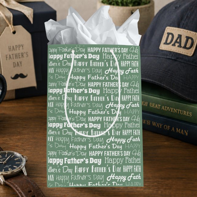 Modern Sage Green White Typography Father’s Day Medium Gift Bag (Creator Uploaded)
