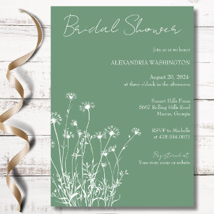 Modern Sage Green & White Wildflower Bridal Shower Invitation