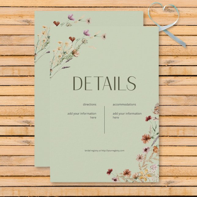 Modern Sage Green Wildflower Bouquet Details Enclosure Card (Modern Sage Green Wildflower Bouquet Wedding Details Card)