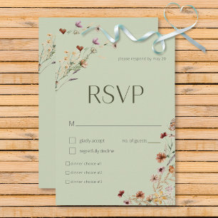 Modern Sage Green Wildflower Bouquet Wedding RSVP Card