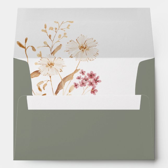 Modern Sage Green Wildflower Wedding Invitation Envelope (Back (Bottom))