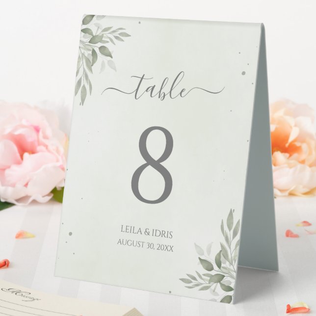 Modern Sage Greenery Acrylic Wedding Table Number (In SItu (Wedding))