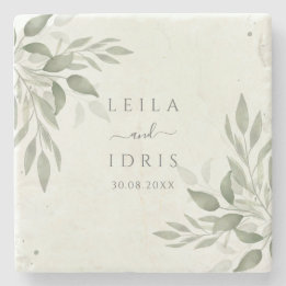 Modern Sage Greenery Botanical Stone Coaster