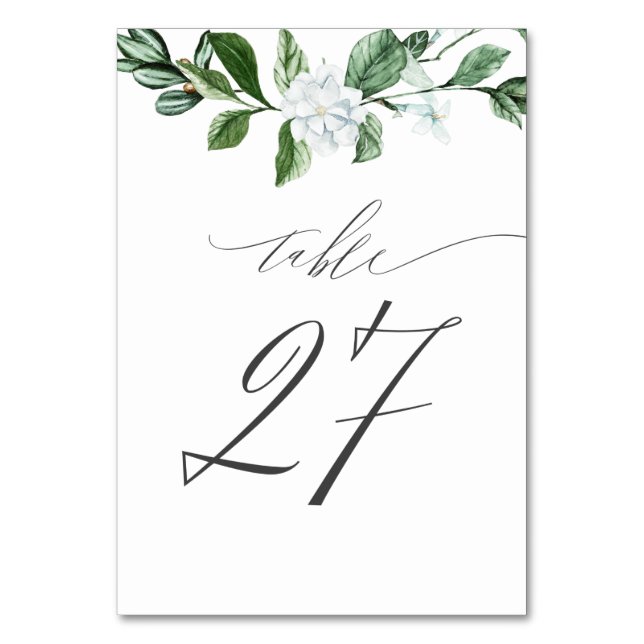 Modern Sage Greenery Floral No 27 Wedding Table Number (Front)