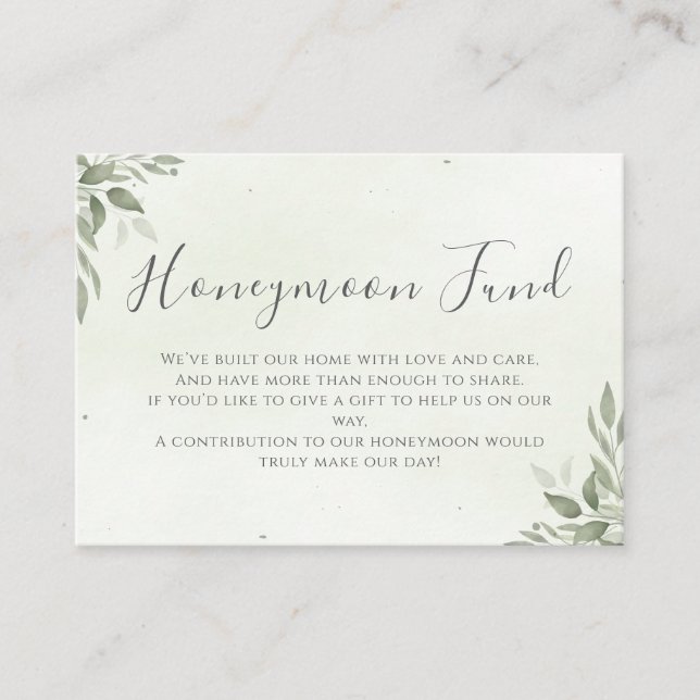 Modern Sage Greenery Honeymoon Fund Enclosure Card (Front)