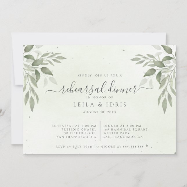 Modern Sage Greenery Rehearsal Dinner Invitation (Front)